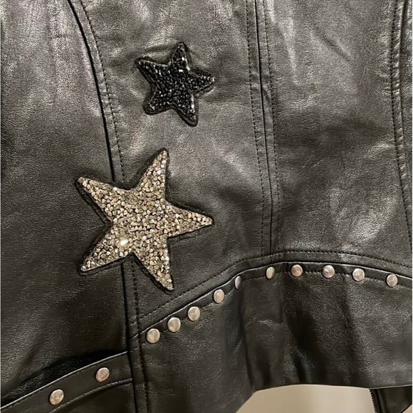 NWOT Girls Hannah Banana Star Patch Faux Leather Jacket size 14 - Picture 6 of 6